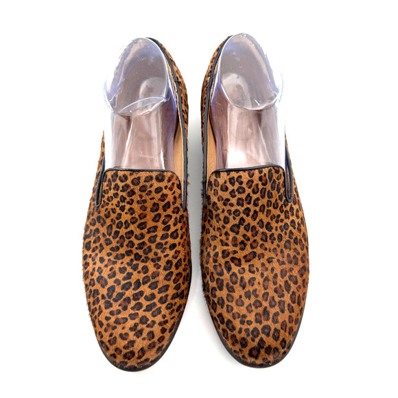 Sofft Leopard Cow hair Leather Beige Black Round Toe Loafer Flat 10 Low Heel EUC - Picture 4 of 9